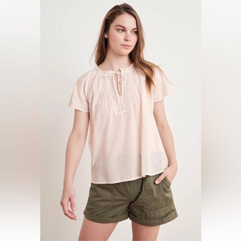 VELVET By Graham & Spencer Noely Eyelet Embroidered Blouse Dusty Rose